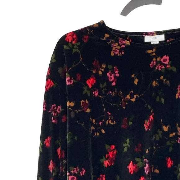 J Jill Size XS Velvet Velour Black/Red/Pink/Green Polyester/Spandex Floral Top - Picture 3 of 11